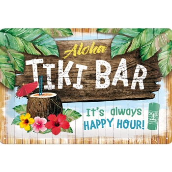Tiki Bar, Open Bar 20x30cm Blechschild