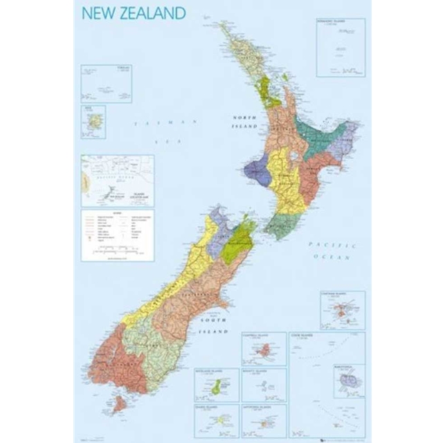 New Zealand Landkarte Poster