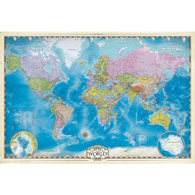 Landkarten - Map of the World with Poles Poster