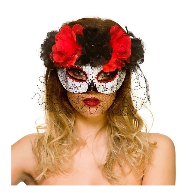 Day of the Dead Eye Mask with Veil