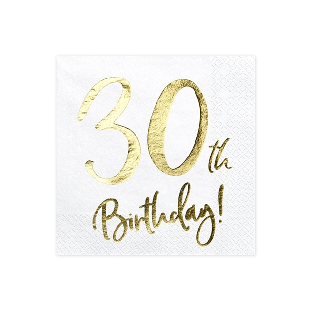 Happy Birthday 30th weiss/gold Servietten