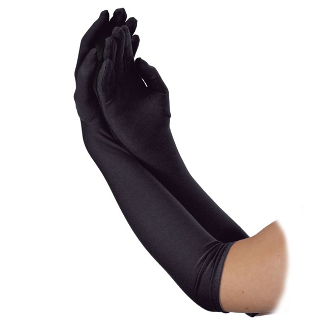 Handschuhe schwarz lang aus Satin (43 cm)