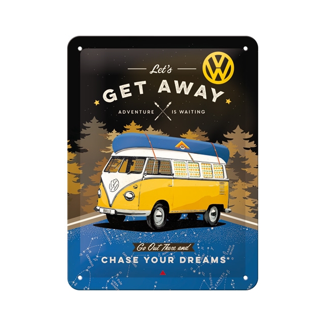 VW Bulli - Let's Get Away Night Blechschild 15 x 20cm