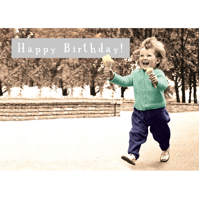 Happy Birthday - Kind mit Eis Minikarte