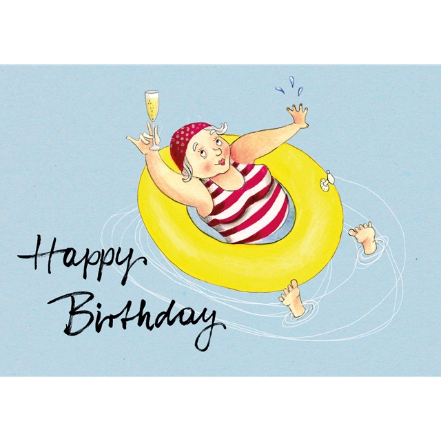 Frau Schwimmring Happy Birthday Doppelkarte