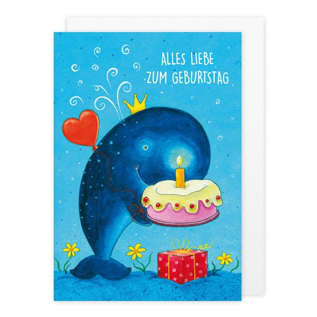 Alles Liebe zum Geburtstag - Walfisch Doppelkarte