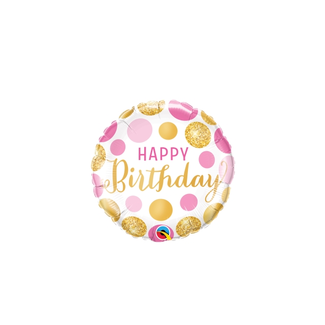 Happy Birthday Punkte gold/pink/weiss 46 cm Ballon