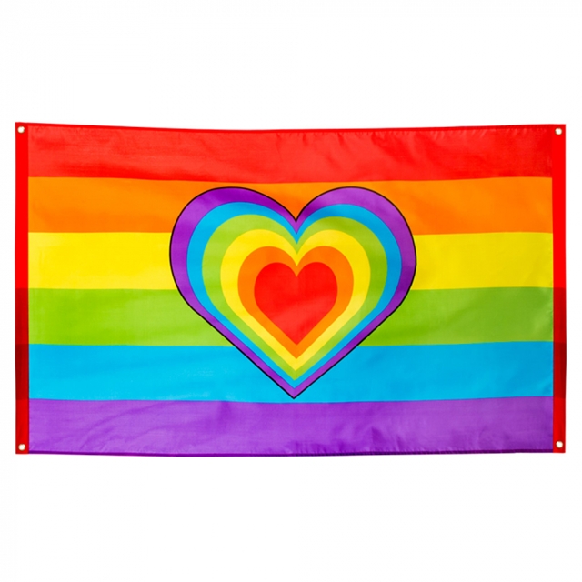 Regenbogen Fahne mit Herz 90 x 150 cm