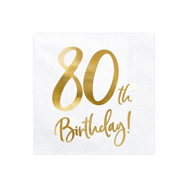 Happy Birthday 80th weiss/gold Servietten