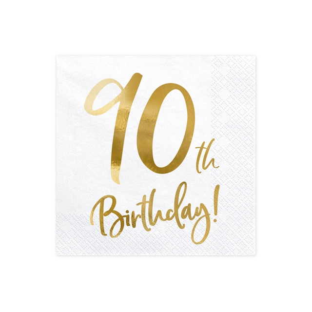 Happy Birthday 90th weiss/gold Servietten