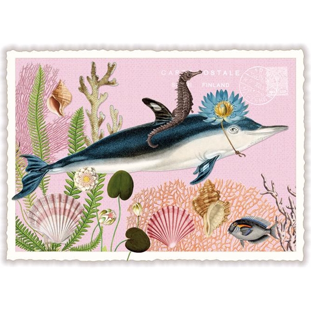 Delfin mit Blumenhut Postkarte