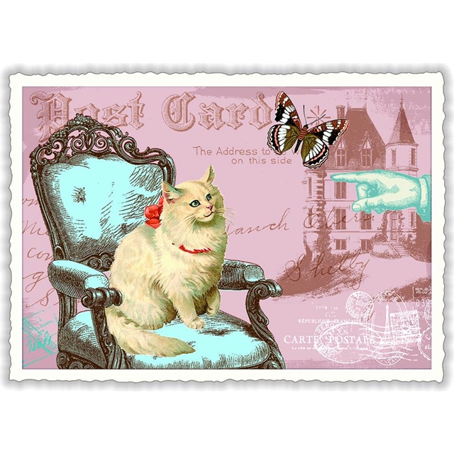 Katze auf Sessel Postkarte