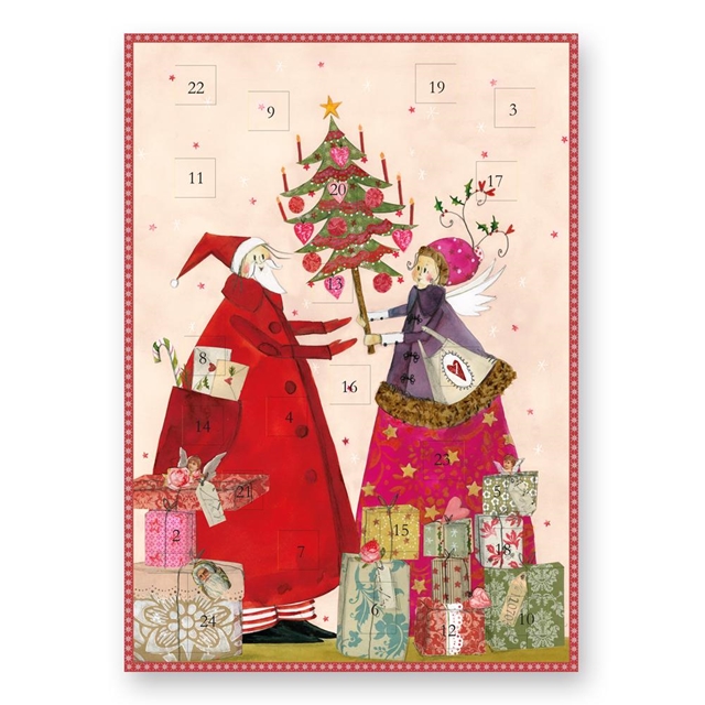 Adventskalender-Doppelkarte Santa & Engel