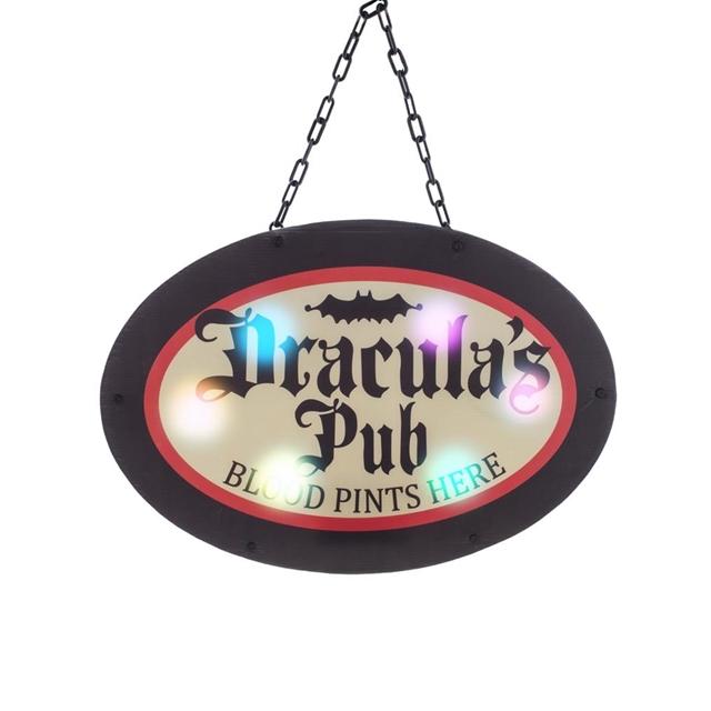 Schild Dracula's Pub mit Licht