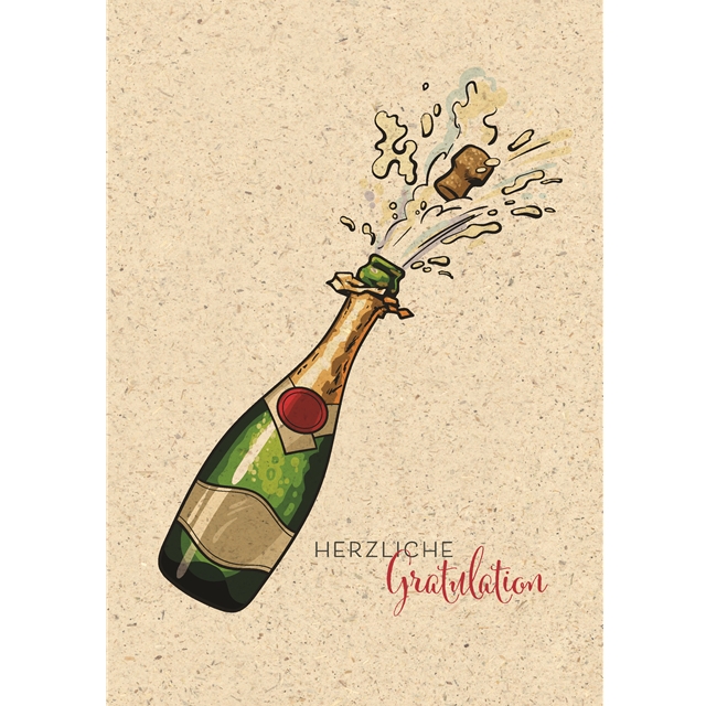 Gratulation Champagner Graspapier-Doppelkarte