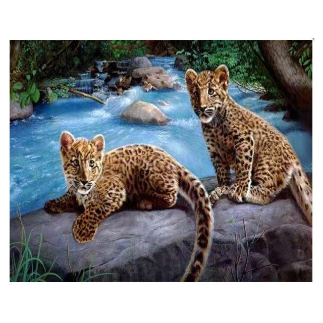 Diamond Painting Leopard Babies 40x30 cm