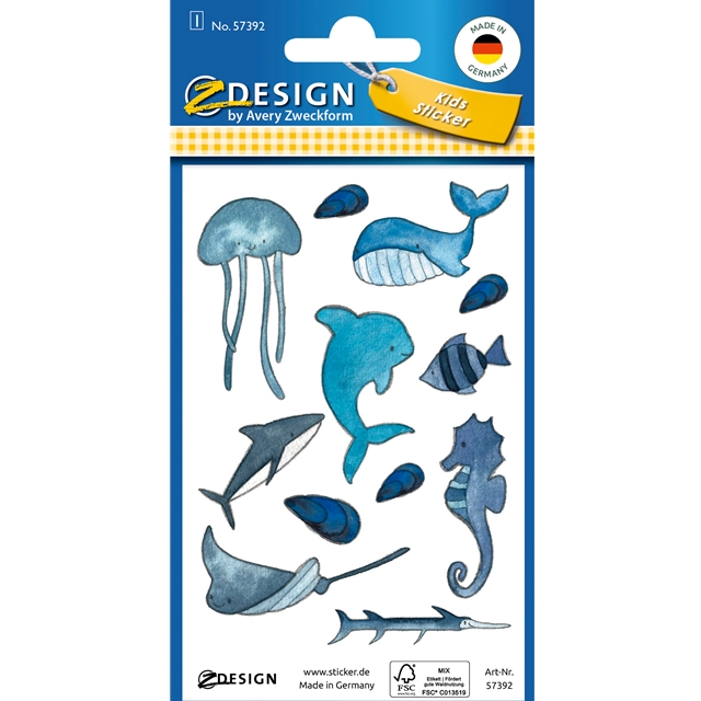 Wassertiere blau Papier Stickers