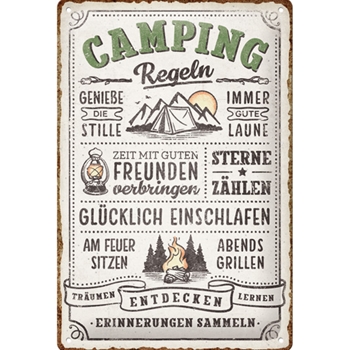 Camping-Regeln 20x30cm Blechschild
